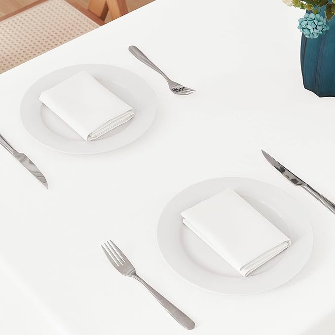 Veblandy 2 Pack Rectangle Tablecloth, 60x120 inch, Water Resistant Wrinkle Free Linen Textured Table Cloth Washable, Decorative Fabric Table Cover for Dining, Party and Camping, White