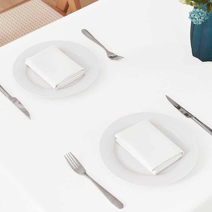 Veblandy 2 Pack Rectangle Tablecloth, 60x104 inch, Water Resistant Wrinkle Free Linen Textured Table Cloth Washable, Decorative Fabric Table Cover for Dining, Party and Camping, White