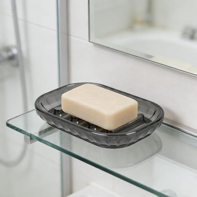 AMUONTY 2 Pack Soap Dish Holder for Bar Soap, Bathroom Soap Dishes Bar Soap Holder Tray, Soap Dishes for Shower Bathroom, Kitchen Sink Soap Dish, Black