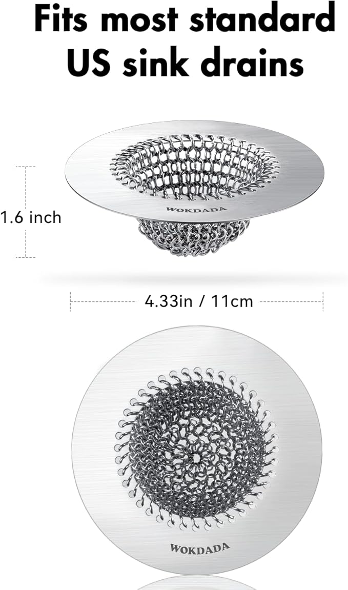 Sink Drain Strainer, Reversible No Clog Mesh Kitchen Sink Drain Strainer, 304 Stainless Steel & Rust-Proof/Masterfully Handcrafted, Easy Clean, Dishwasher Safe, Fits Standard Sink Drain