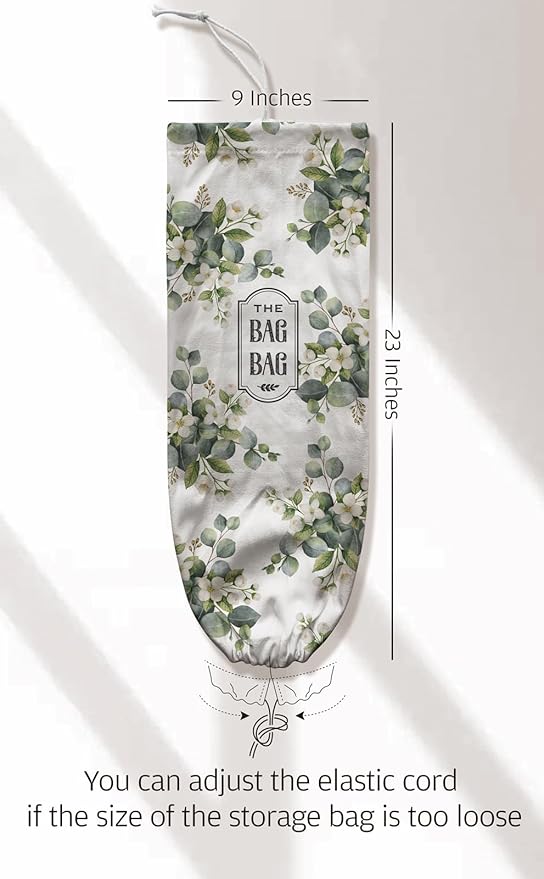 Plastic Bag Holder - Eucalyptus Floral Grocery Bag Organizer - Summer Kitchen Decor & Gifts