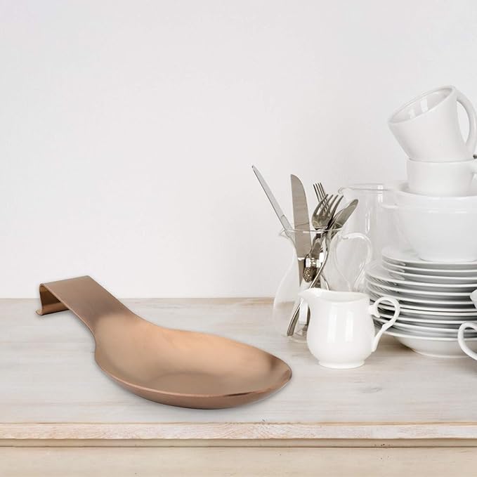 Stainless Steel Spoon Rest, Spatula Ladle Holder, Stainless Steel Utensil Spoon Rest Holder, Brushed Finish, Dishwasher Safe 9.8 x 3.7 Inch (Rose Gold 1PC)