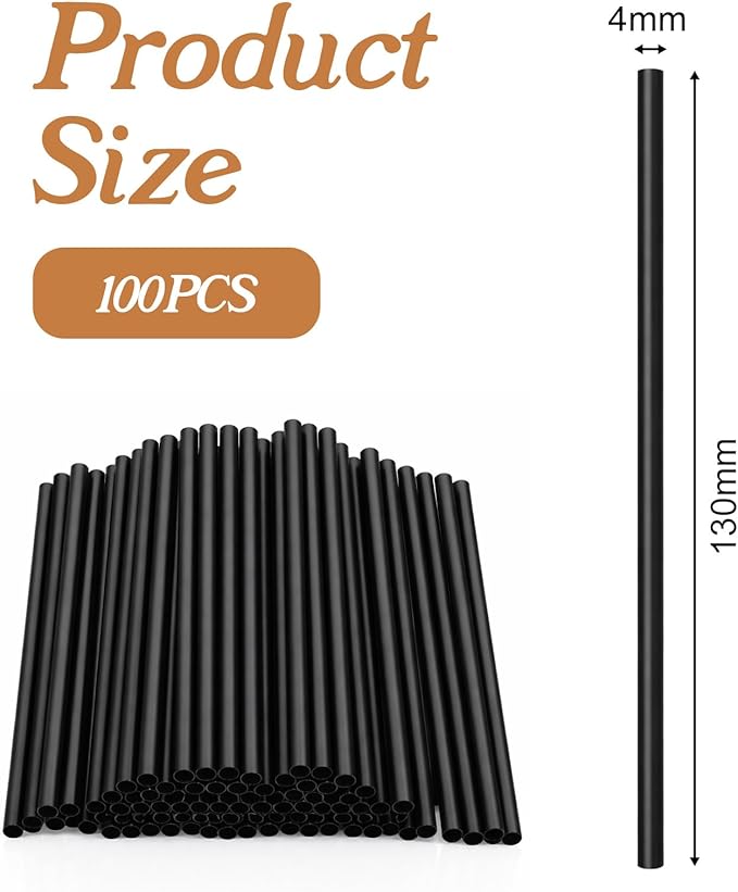 100 Pcs Black Cocktail Straws, 5.12 Inch Short Disposable Plastic Drink Straws Small Short Drinking Straw for Whiskey Bar Club Cocktail Cold Drinks, Cups Travel Mugs Crafts Home Bars Use