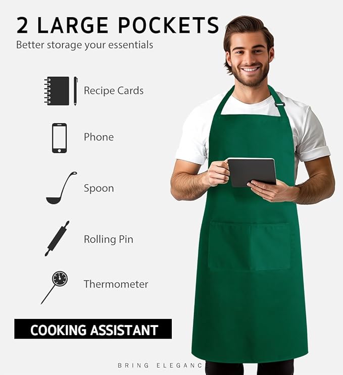 Syntus Apron for Men Women, Adjustable Cooking Kitchen Chef Aprons with 2 Pockets