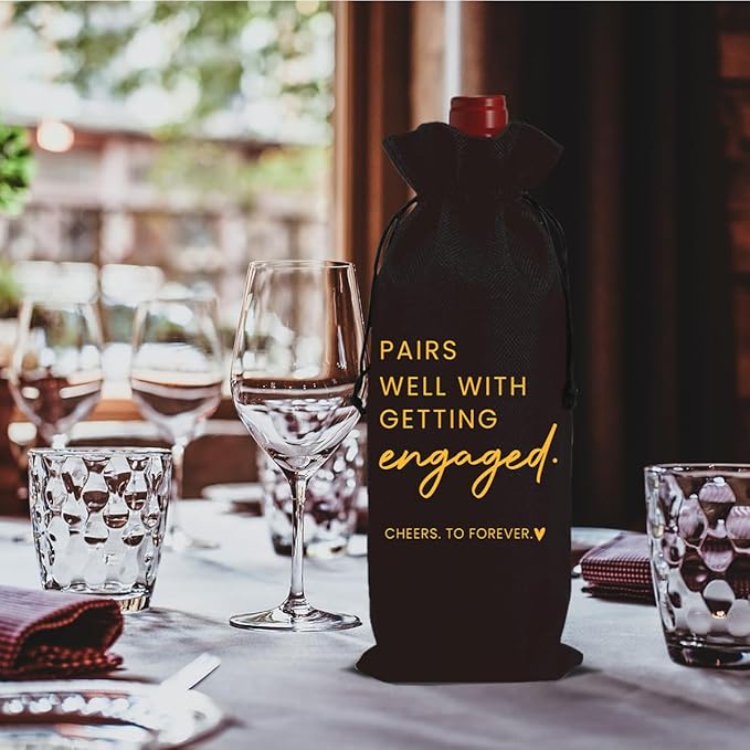Engaged Engagement Gifts for Couples Her Engagement Party Decorations Bridal Shower Decorations Wine Bag Cheers To Forever Wine Accessory Sets - Black
