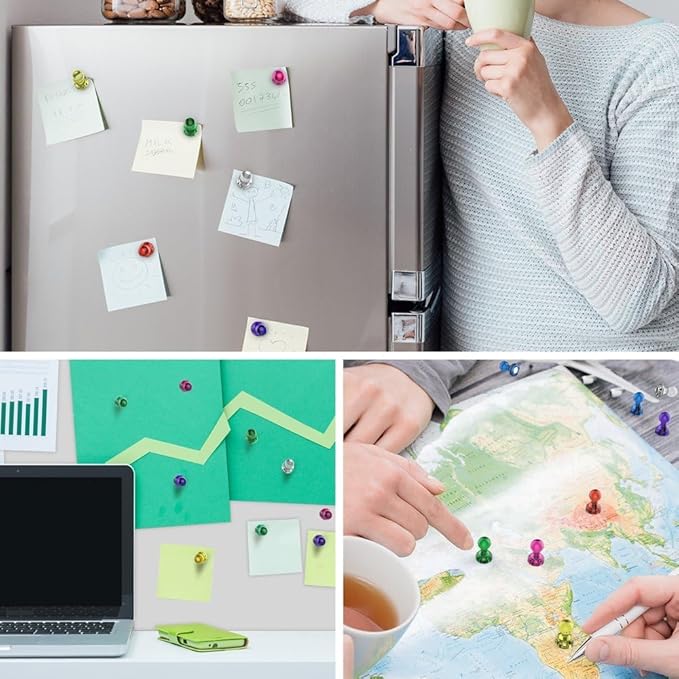 Push Pin Magnets - 58 Pack 7 Assorted Color Strong, Office, Use at Kitchen Home and School Classroom, for Refrigerator Dry Erase Board and Whiteboard.