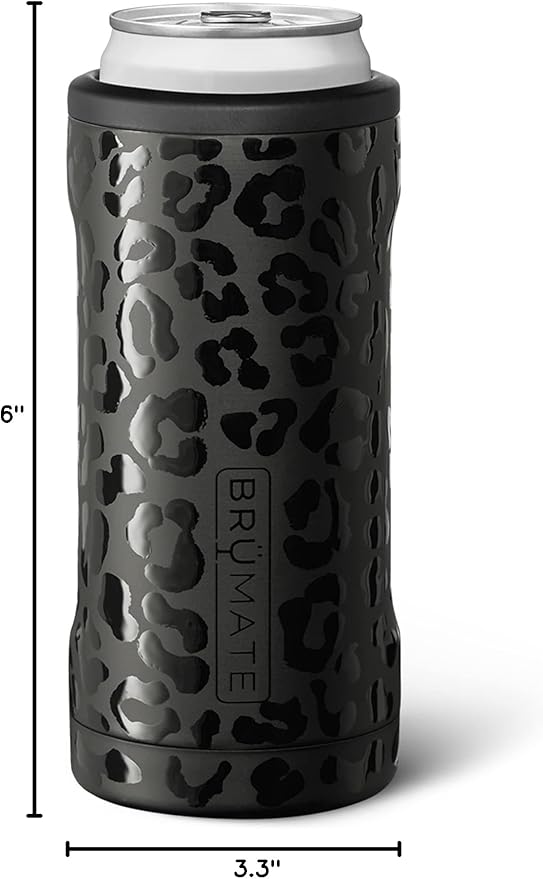 BrüMate Hopsulator Slim Can Cooler Insulated for 12oz Slim Cans | Skinny Can Insulated Stainless Steel Drink Holder for Hard Seltzer, Beer, Soda, and Energy Drinks (Onyx Leopard)