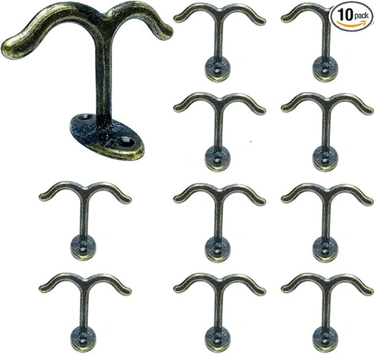 10 Pcs Zinc Alloy Ceiling Double Hook Cabinet Wardrobe Coat Towel Hat Hook Hooks Under Cabinet Shelf (Antique Bronze)