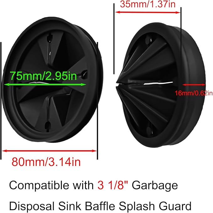 3 1/8" Garbage Disposal Sink Baffle QCB-AM Splash Guard for Insinkerator, Garbage Disposal Quiet Collar Drain Plugs Cover Splash Guard Replacement for InSinkErator Evolution Series(Black)
