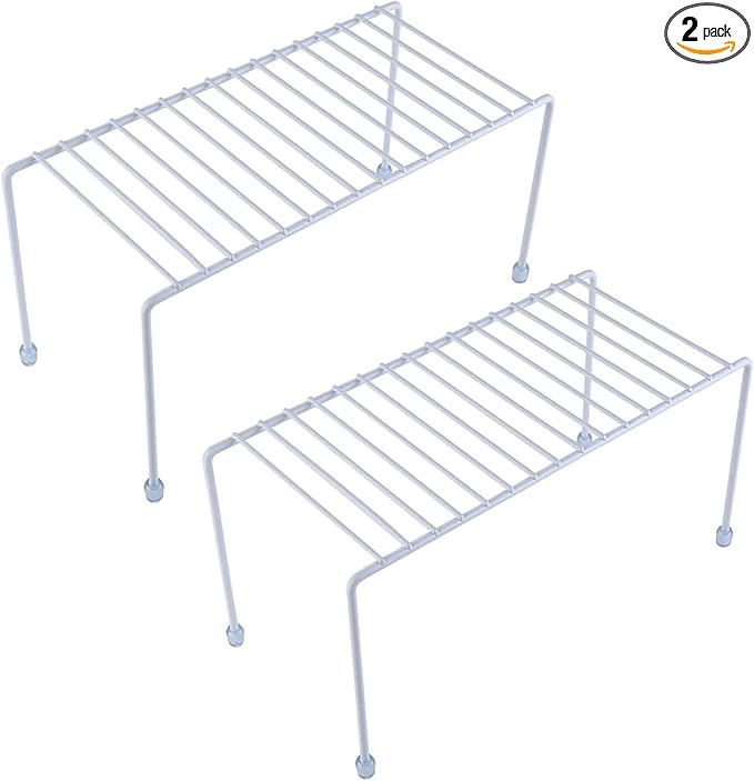 SIBAO Kitchen Shelves, Cabinet Organization Mini Storage Shelf, Storage Rack Organizer for Kitchen, Fridge, Cabinet, Bathroom (White 2)