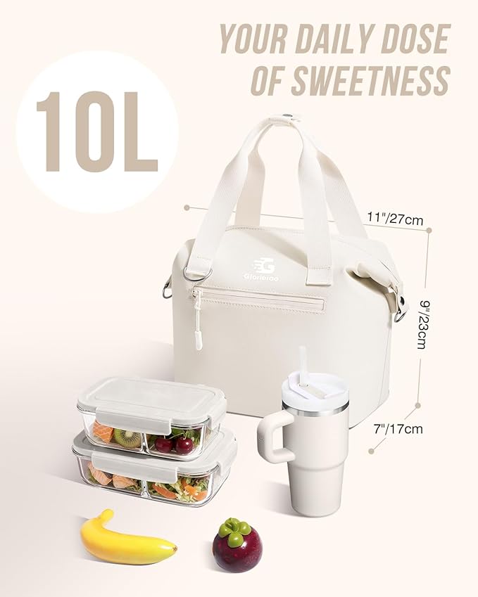 GLORIEROO Pastel Lunch Box Women | Insulated Soft Waterproof Leakproof Lunch Bag Cooler | Adjustable Strap | BPA-Free