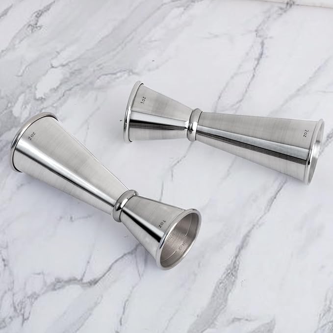 Jigger for Bartending, Briout Double Cocktail Jigger Japanese Premium 304 Food Grade Stainless Steel Jigger 2 OZ 1 OZ with Measurements Inside, Silver