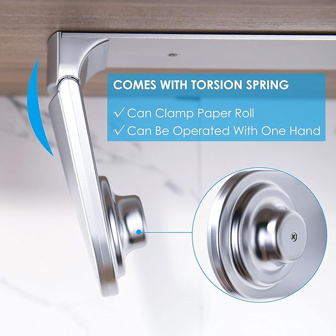 simpletome ONE Hand Tear Paper Towel Holder Under Cabinet Adhesive or Drilling Installation Aluminum Alloy + ABS (Pearl Chrome Silver)