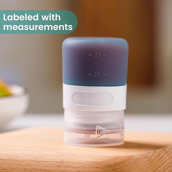 MICEBAY Condiment Squeeze Bottles for Sauces, 1-oz Mini Silicone Salad Dressing Container to Go with Snack Storage Bag, Leakproof Sauce Bottles for Lunch Box, 4 Pack, Mint