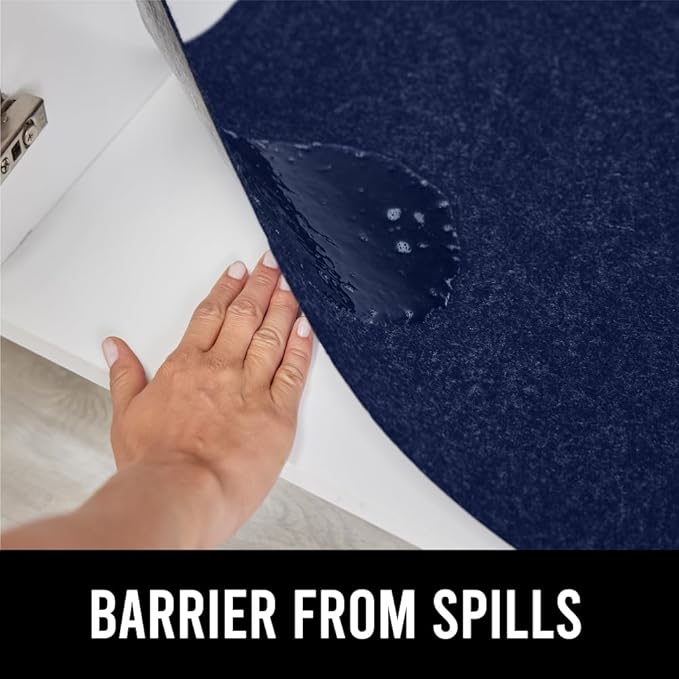 GORILLA GRIP LeakGuard Non-Adhesive Under Sink Mat for Kitchen Cabinet, Waterproof Quick Dry Shelf Liner, Durable Absorbent Felt Mats for Bathroom Sinks, Cabinets, Dresser, Easy to Trim, 24x30 Navy
