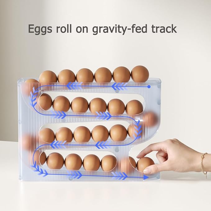 Sotfamily Egg Holder for Fridge, Auto Rolling Egg Dispenser for Refrigerator, Countertop, Kitchen - Space-saving Egg Roller/Organizer/Storage/Container/Tray - 1 Pack for 28 Large Size Eggs(Crystal)