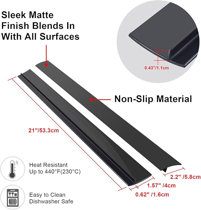 Silicone Stove Counter Gap Cover (2 Pack),Easy Clean Heat Resistant Wide & Long Kitchen Stove Gap Filler,Seals Spills Between Counters, Oven, Stovetops, Washing Machines, Washer, Dryer(21in, Black)