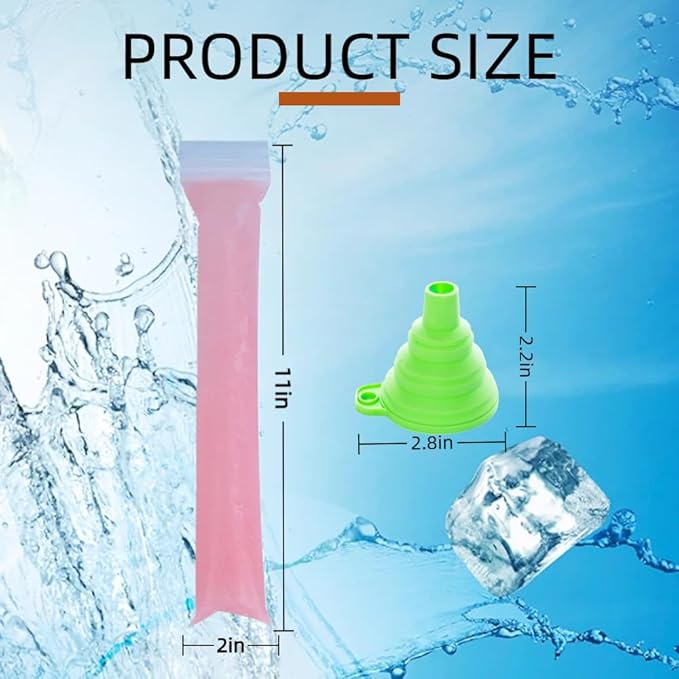 200 packs of disposable ice pops molds with funnels, for making homemade yogurt, juice and smoothie popsicles