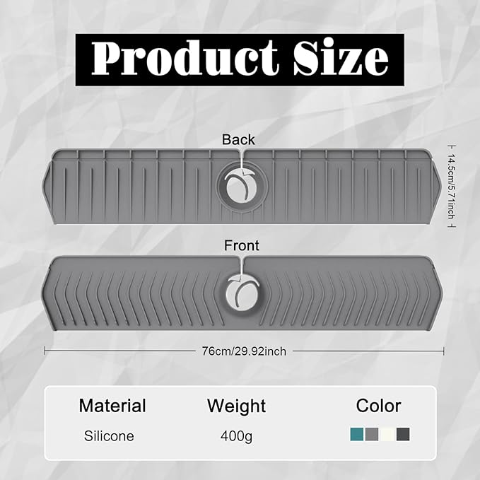 30 Inch Silicone Kitchen Sink Faucet Mat, Adjustable Waterproof Splash Guard Draining Mat Keep Countertops Dry (White)