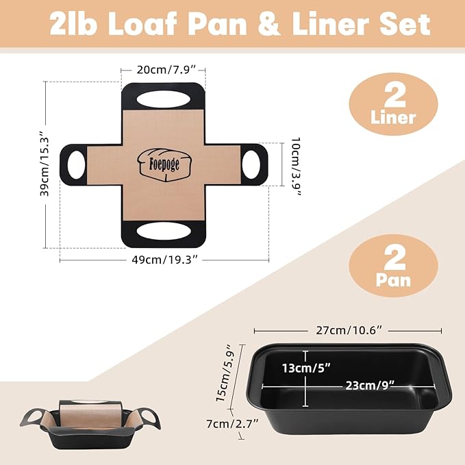 Loaf Pan with Liners Set: 2-Pack Nonstick 9 x 5 Inch Bread Pan and Loaf Liners for Homemade Oven Baking - Rectangular Baking Tray for Kitchen Home Baker Make Sourdough Banana Sandwich Bread(Black)