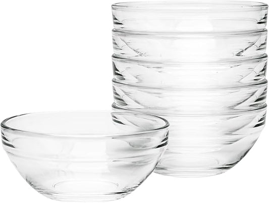 8.5 oz Clear Glass Bowl, Small Prep Bowls for Prepping Ingredients, Dishwasher and Microwave Safe, Stackable, Set of 6