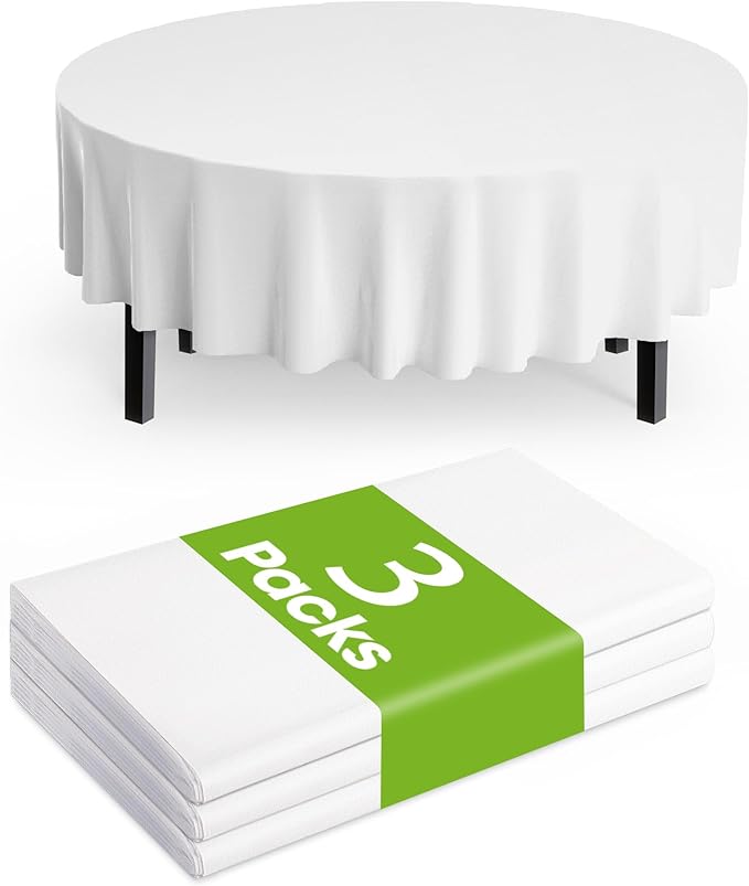 Pureegg Plastic Table Cloth Disposable 3 Pack, 84 Inch Round Table Cloth, Leakproof Table Cover for Parties, Picnic, Weddings, White
