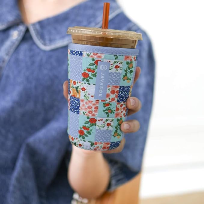 Sok It JavaSok Iced Coffee & Cold Soda Insulated Neoprene Cup Sleeve (Garden Quilt, Small: 16-20oz)