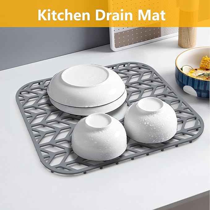 Sink Protectors for Kitchen Sink, 12.25"X11.5" Center Drain mat for Bottom of Sink, Protect Kitchen Sink Bottom from Scratches, Dishwasher Safe Grid Mat for Kitchen(Gray, 12.25"x11.5"Center)