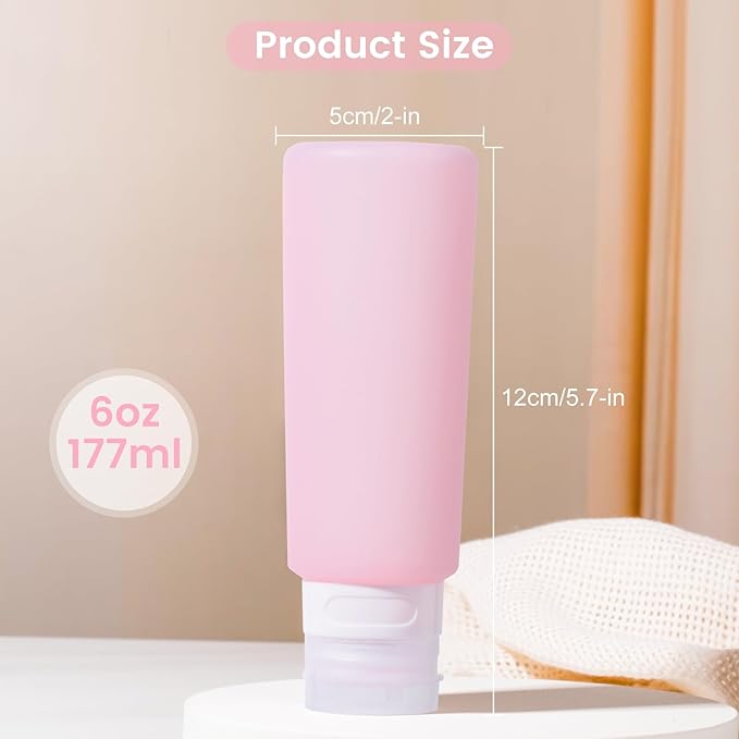 MICEBAY Condiment Squeeze Bottles for Sauces, 6-oz Small Silicone Salad Dressing Container to Go with Snack Storage Bag, Leakproof Sauce Bottles for Lunch Box, 4 Pack, Pink