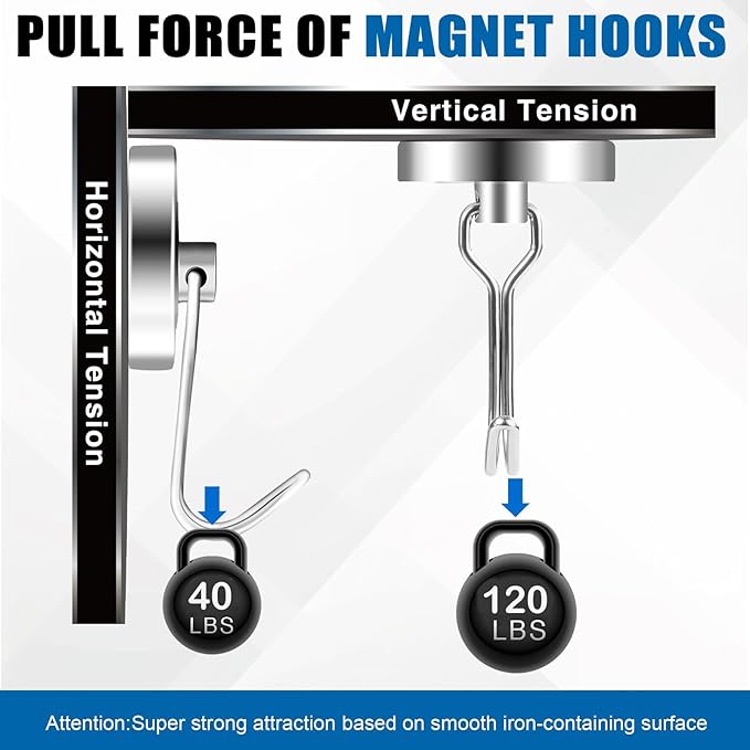 LOVIMAG Hooks, 120lbs+ Magnetic Magnet Hook 2025 Cruise Cabin Ship Essentials Heavy Duty Strong Refrigerator Fridge Hanging for Classroom Beach Vacation Kitchen Grills Home Mug Hanger (3 Pack), Silver