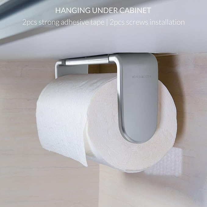 simpletome Paper Towel Holder ONE Hand Tear Adaptive Tension Arm Adjustable Length 9.4-11inch/24-28cm (Silvery)