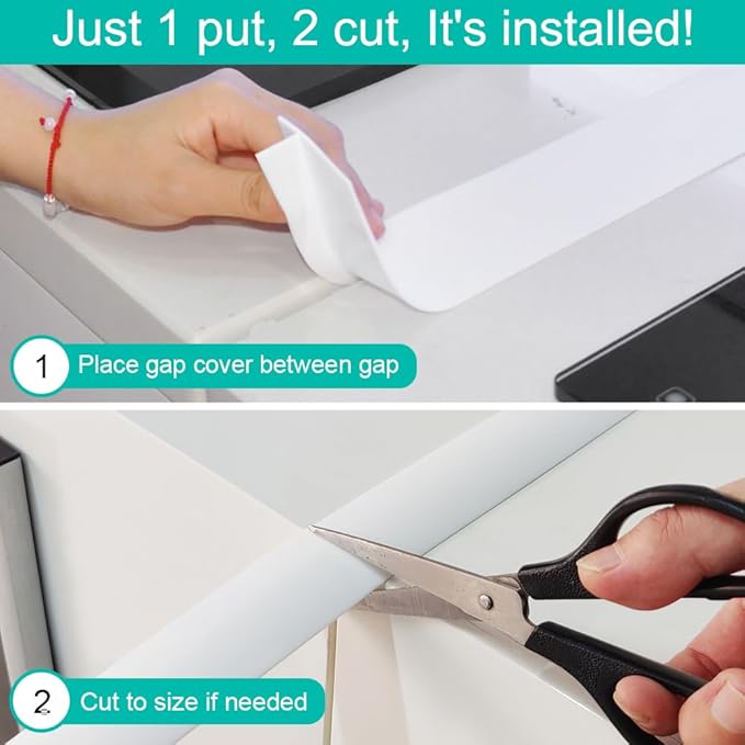 Stove Counter Gap Cover, Kitchen Silicone Oven Gap Filler – 25 Inches Countertop Strips Gap Guard, Easy to Clean (White)