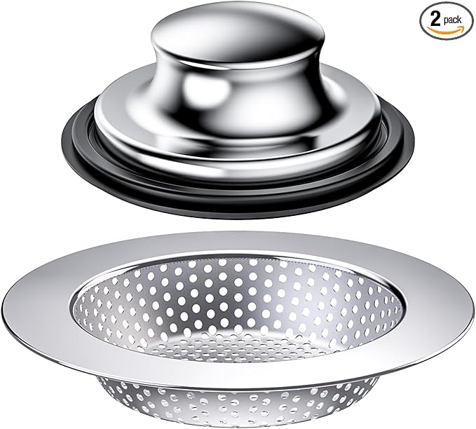 Huntonry 2PCS Kitchen Sink Stopper and Kitchen Sink Drain Strainer, Drain Catcher and Drain Cover for Kitchen Sink, Drainer for Standard 3-1/2 Inch Garbage Disposal Sink Drain