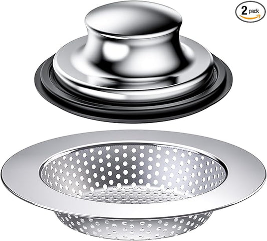 Huntonry 2PCS Kitchen Sink Stopper and Kitchen Sink Drain Strainer, Drain Catcher and Drain Cover for Kitchen Sink, Drainer for Standard 3-1/2 Inch Garbage Disposal Sink Drain