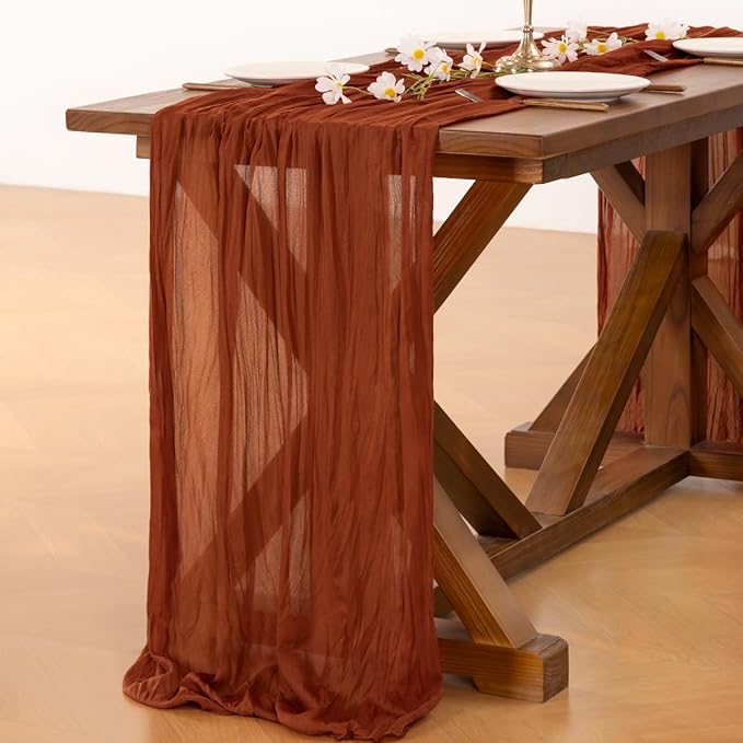 Socomi 15pcs Terracotta Summer Cheesecloth Table Runner Boho Rustic Gauze 120 inch 10FT Cheese Cloth Sheer Runner for Wedding Party Baby Shower Birthday Home Decor Holiday Decorations