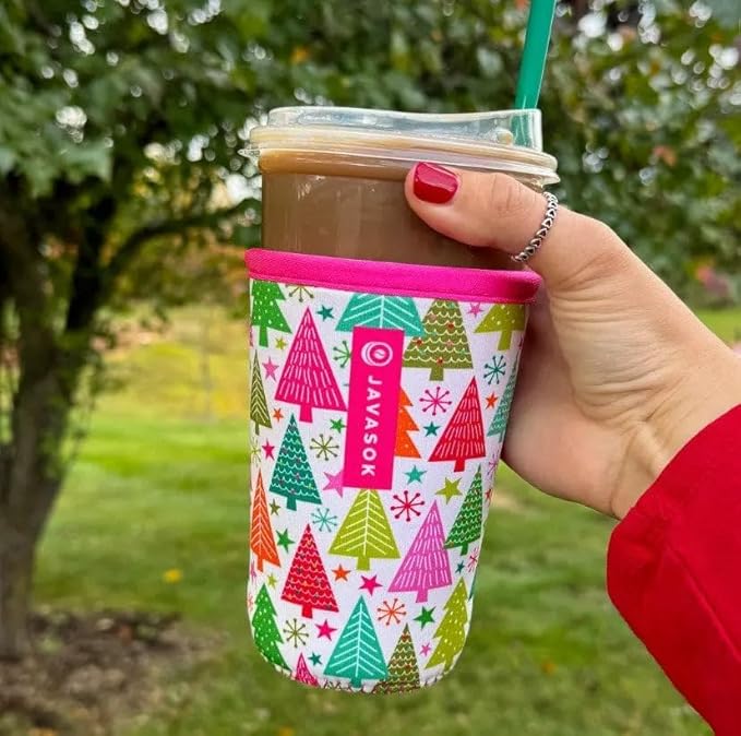 Sok It JavaSok Iced Coffee & Cold Soda Insulated Neoprene Cup Sleeve (Festive Forest, Small: 16-20oz)