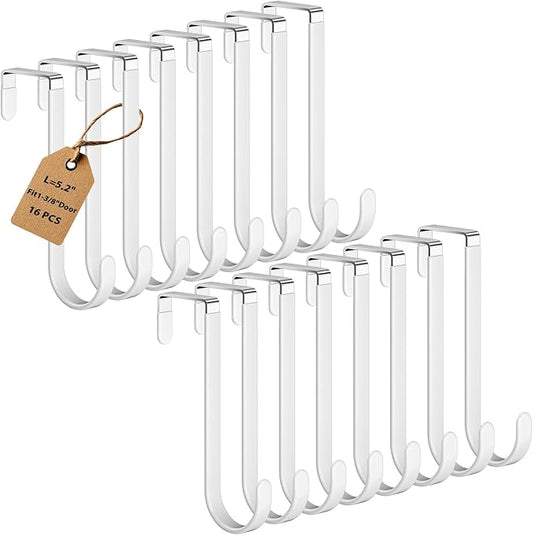 16 Pack Over The Door Hooks, Door Hanger Hook, Towel Hooks for Hanging, Towel Hanger for Bathroom, Fit 1 3/8" Door White, Dorm Room Essentials