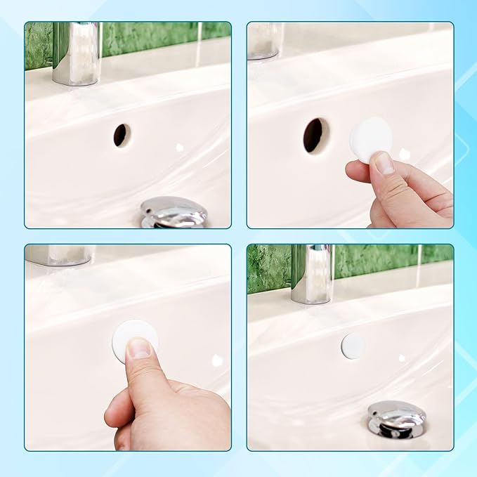 10pcs Silicone Sink Overflow Hole Cover, Round Spillover Cap Ring Stopper for Kitchen Bathroom Basin Easy-Fit Overflow Drain Cover Insert Plug for Home Bath Kitchen Washbasin Sinks (White)