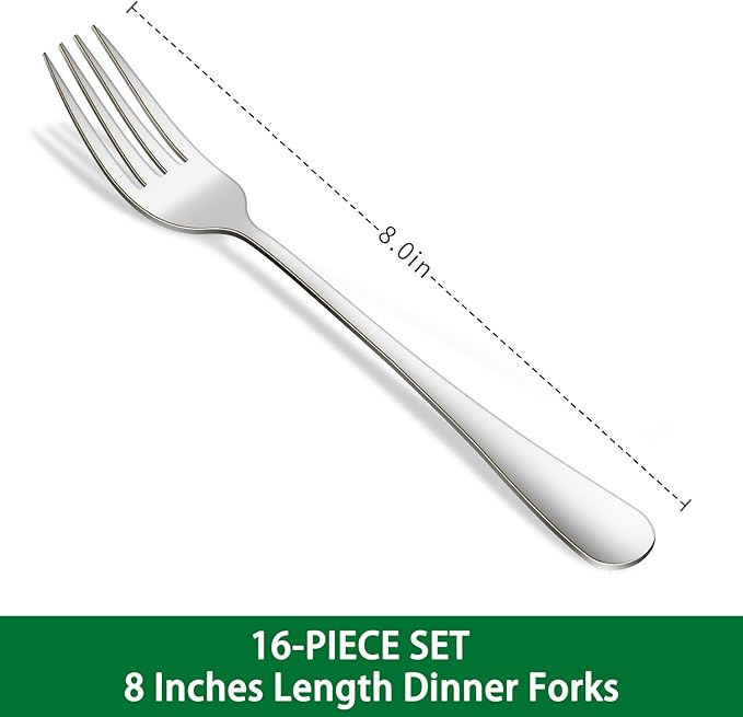 16-Piece 8 Inches Dinner Forks Set,Durable Stainless Steel Table Forks,Dishwasher Safe Silverware Main Fork Service For Home Restaurant,Silverware Fork