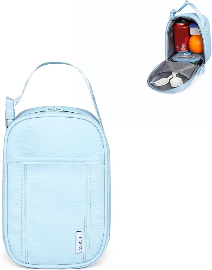 NOL Natural Organic Lifestyle Insulated Lunch Bag for Adult - Snack Bag Lunch Cooler Bag Soft Lunch Tote Bag for Work, Light blue