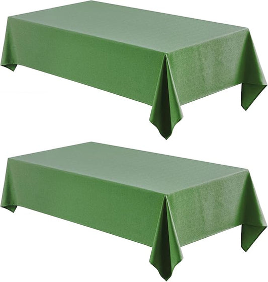 Veblandy 2 Pack Rectangle Tablecloth, 60x84 inch, Water Resistant Wrinkle Free Linen Textured Table Cloth Washable, Decorative Fabric Table Cover for Dining, Party and Camping, Green