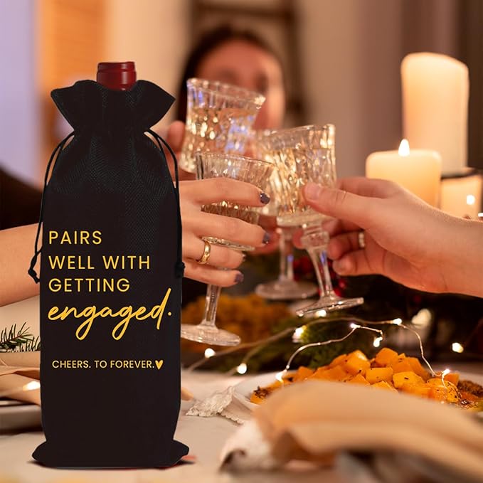 Engaged Engagement Gifts for Couples Her Engagement Party Decorations Bridal Shower Decorations Wine Bag Cheers To Forever Wine Accessory Sets - Black
