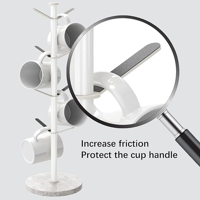 Gypie Mug Holder Tree with Marble Base, 8 Hooks White Coffee Cups Holder Stand, New Upgrad Stable Removable Mug Rack for Kitchen Cafe