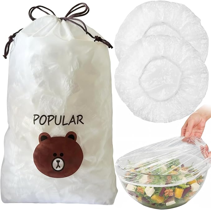 300pcs Plastic Bowl Covers Food Cover, Food Fresh Keeping Bags Elastic Reusable Plastic Stretch Elastic Food Storage Covers Kitchen Dining Plate Bread Proofing Universal Kitchen Wrap (White-L)