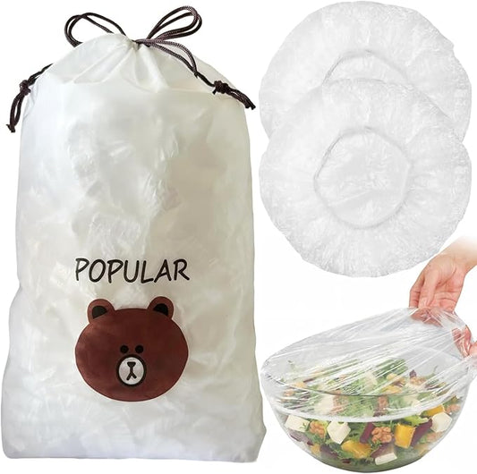 300pcs Plastic Bowl Covers Food Cover, Food Fresh Keeping Bags Elastic Reusable Plastic Stretch Elastic Food Storage Covers Kitchen Dining Plate Bread Proofing Universal Kitchen Wrap (White-L)