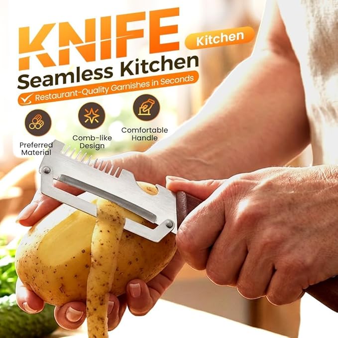 Multifunctional Vegetable Peeler with Wooden Handle and Bottle Opener, Stainless Steel Peelers for Kitchen, Multi Functional Vegetable Peeler for Fruit Potato Carrot Pumpkin Zucchini（1-PACK）