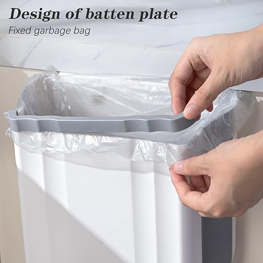 2 Pack Hanging Trash Can, 9L Collapsible Plastic Waste Bin for Cabinet Door, Wall Mounted 2.4 Gallon Foldable Small Wastebasket for Kitchen, Bathroom, Bedroom