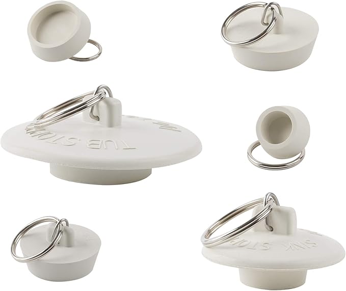 Hibbent 6 Pieces Drain Stopper, Rubber Kitchen Sink Drain, Sink Stopper Drain Plug with Pull Ring for Kitchen, Bathtub, Bathroom and Laundry Sink in 6 Different Sizes, White
