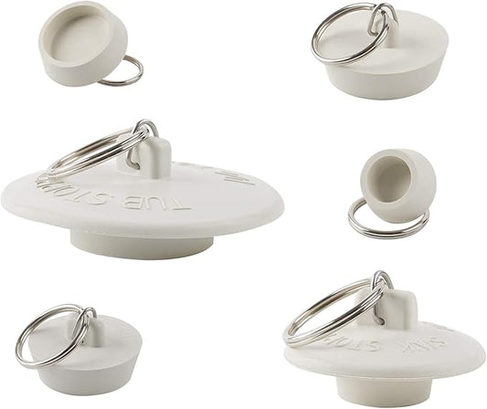 Hibbent 6 Pieces Drain Stopper, Rubber Kitchen Sink Drain, Sink Stopper Drain Plug with Pull Ring for Kitchen, Bathtub, Bathroom and Laundry Sink in 6 Different Sizes, White