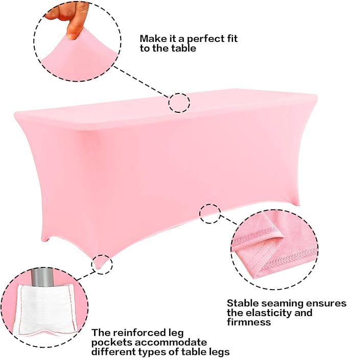 IVAPUPU 2 Pack 6FT Table Cloth for Rectangular Fitted Events Stretch Pink Table Covers Washable Spandex Spring Tablecloth Protector for Party, Wedding, Cocktail, Banquet, Festival